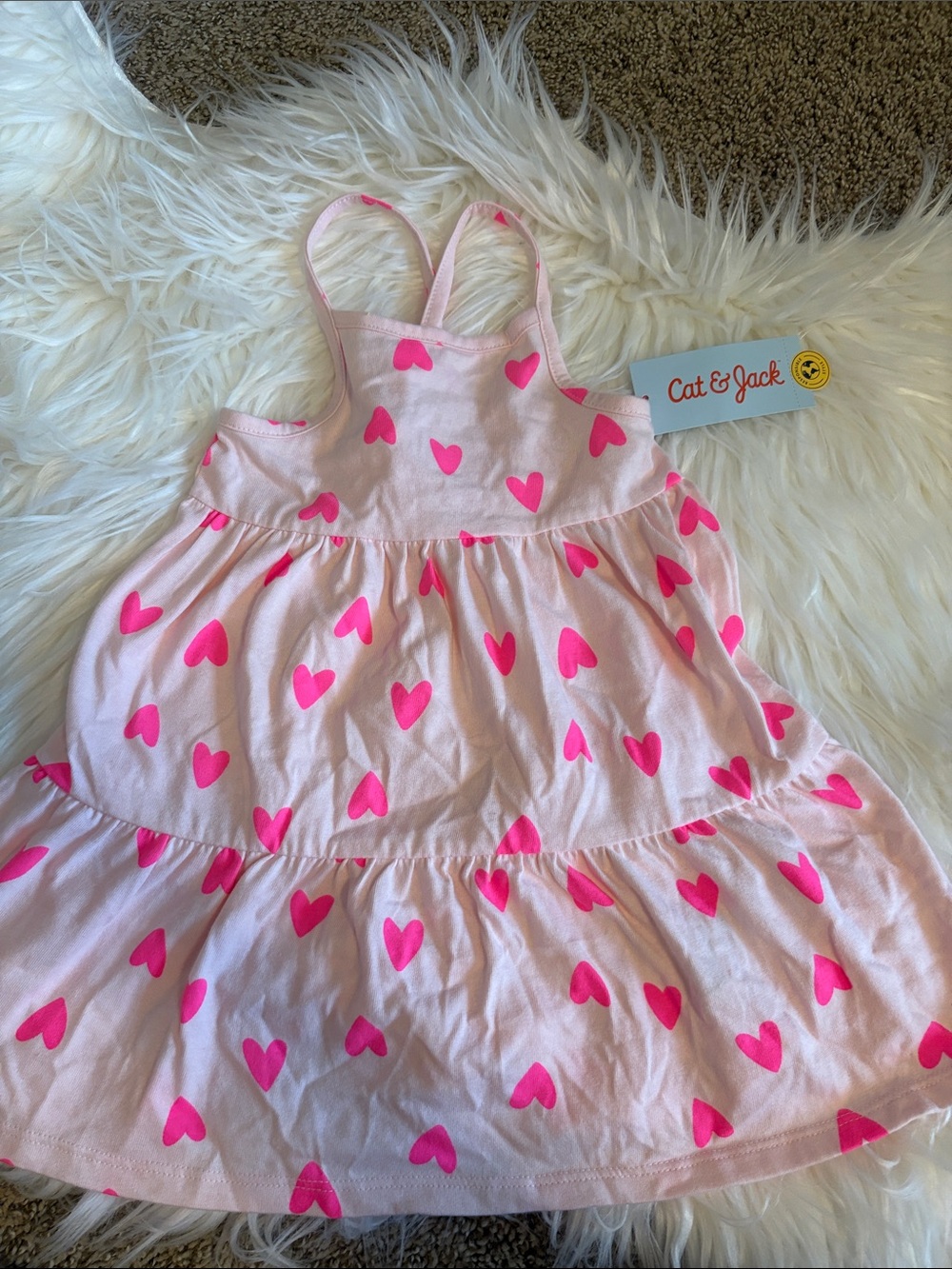 Cat & Jack Light Pink Dress with Hot Pink Hearts